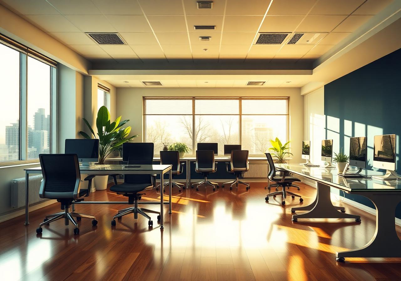 Sunlit office cleaned by Squeaky Clean Central Florida